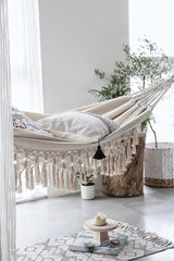 Large 2 Person Hammock Boho Style Brazilian Macrame Fringed Deluxe Double Hammock Net Swing Chair Indoor Hanging Swing